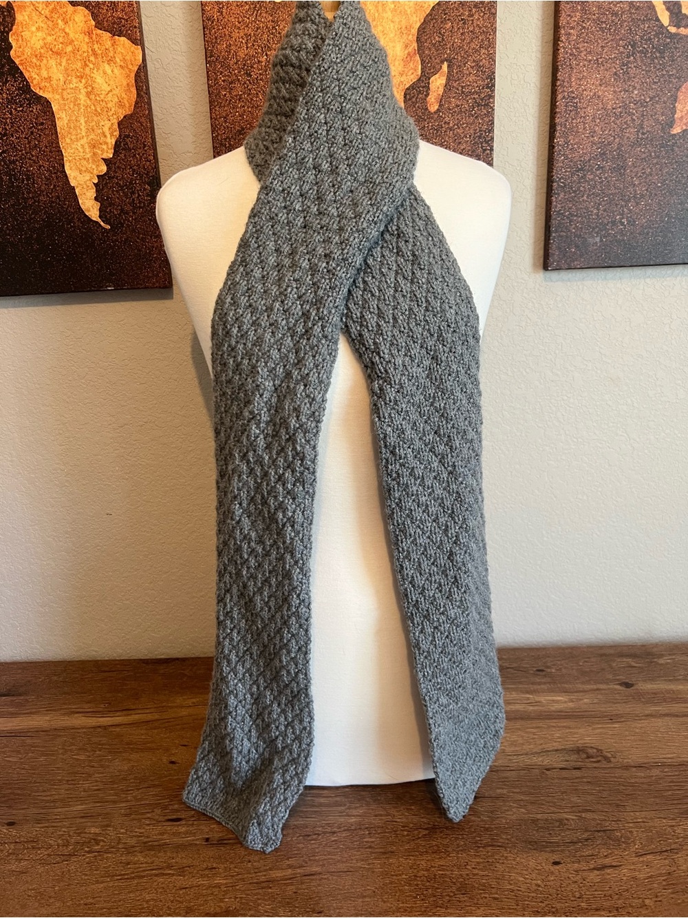 Cozy Gray Handmade Knit Scarf - Women's Accessory